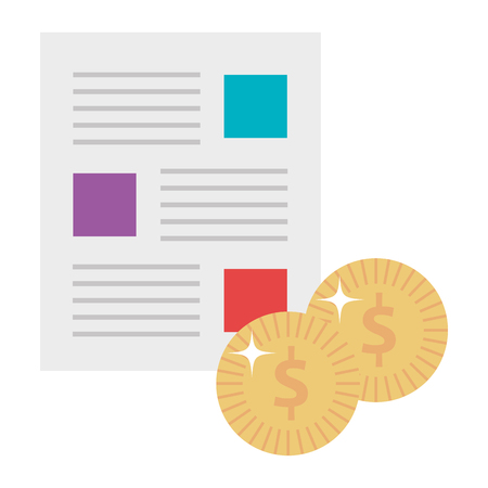finance document paper with coins vector illustration designのイラスト素材