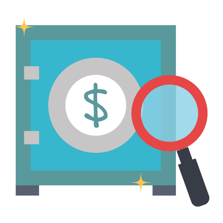 safe box money with magnifying glass vector illustration designのイラスト素材