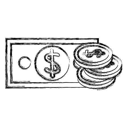 bills dollars with coins money vector illustration designのイラスト素材