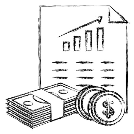 bills dollars with documents and coins vector illustration designのイラスト素材