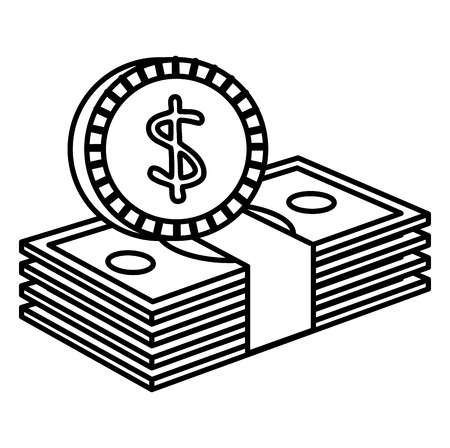 bills dollars with coins money vector illustration designのイラスト素材