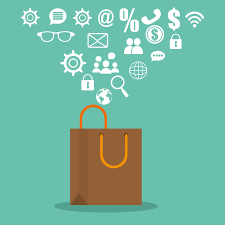 shopping bag with electronic commerce icons vector illustration designのイラスト素材