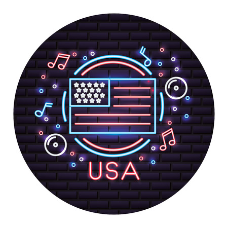 united states of america flag with neon lights vector illustration designのイラスト素材