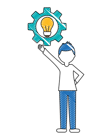business man work gear and light bulb idea vector illustrationのイラスト素材