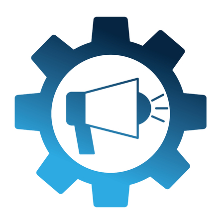 gear teamwork megaphone marketing advertising vector illustration neon blueのイラスト素材