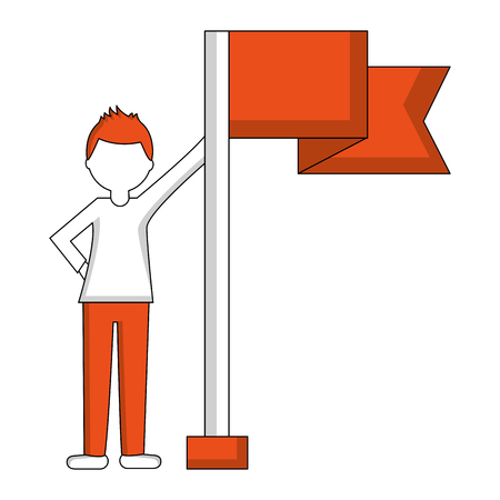 young man with flag in pole isolated icon vector illustration designのイラスト素材