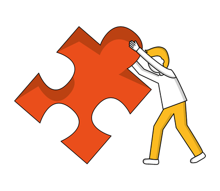 young man with puzzle piece isolated icon vector illustration designのイラスト素材