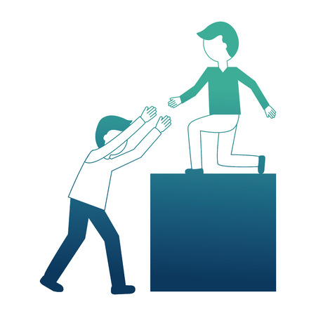 young men climbing to a cube isolated icon vector illustration designのイラスト素材