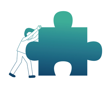 young man with puzzle piece isolated icon vector illustration designのイラスト素材