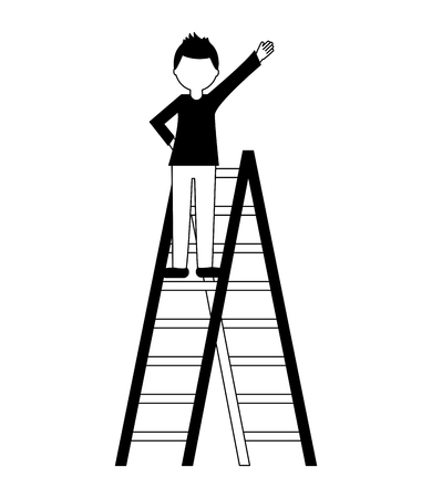 businessman on top stairs excited celebrating vector illustrationのイラスト素材