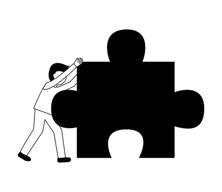 businessman pushing puzzle piece work vector illustrationのイラスト素材