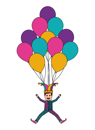 funny jester with balloons air decoration party vector illustrationのイラスト素材