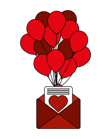 romantic mail letter heart balloons decoration vector illustrationのイラスト素材