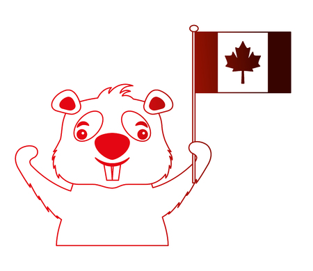 canadian beaver holding canada flag vector illustration neonのイラスト素材