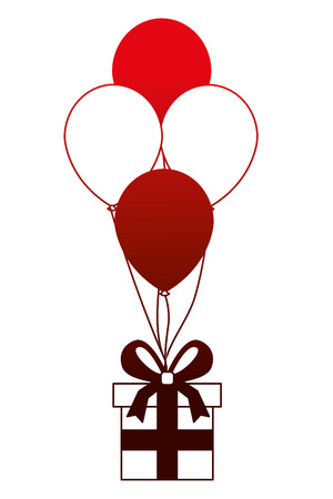wrapped gift box and bunch balloons party vector illustration neonのイラスト素材