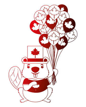 canada day beaver and balloons vector illustration neonのイラスト素材