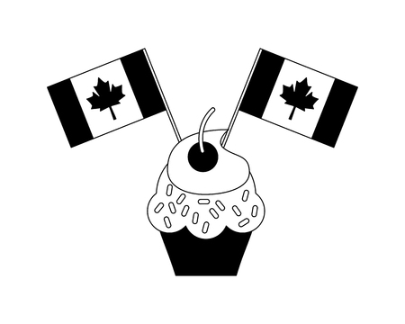 cup cake with canadian flags vector illustration outlineのイラスト素材
