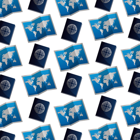 world paper map with passport document pattern vector illustration designのイラスト素材