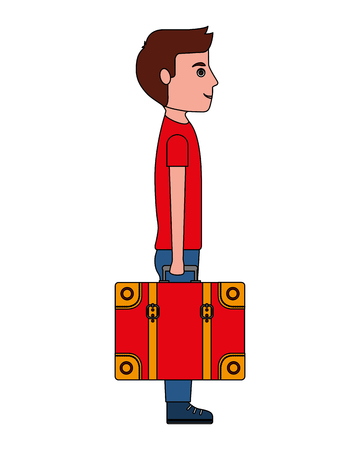 side view man holding travel suitcase vector illustrationのイラスト素材