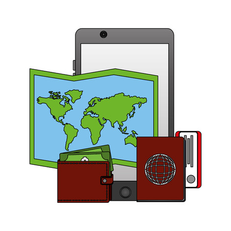 travel phone map wallet and passport vector illustrationのイラスト素材