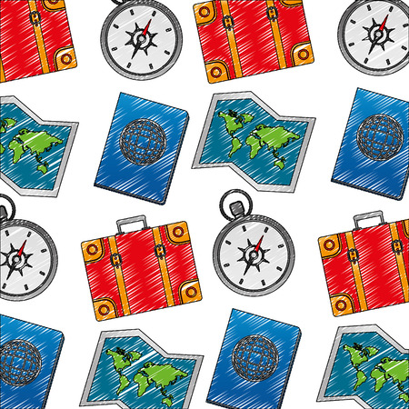 travel tourism set icons pattern background vector illustration designのイラスト素材