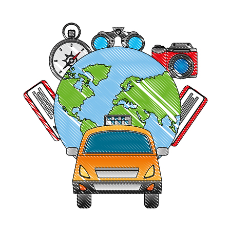 world planet earth with set tourism icons vector illustration designのイラスト素材