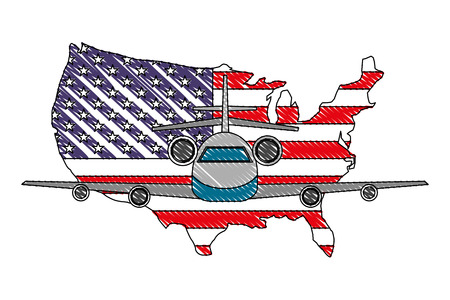 airplane flying with USA map vector illustration designのイラスト素材