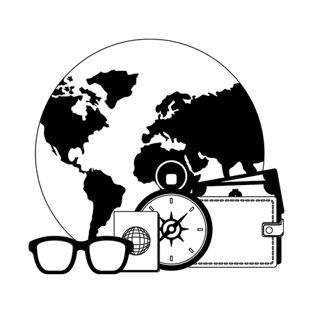 travel world compass passport wallet sunglasses vector illustrationのイラスト素材
