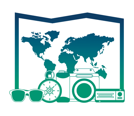 world paper map with set tourism icons vector illustration designのイラスト素材