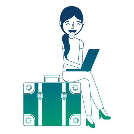 young woman with suitcase vector illustration designのイラスト素材