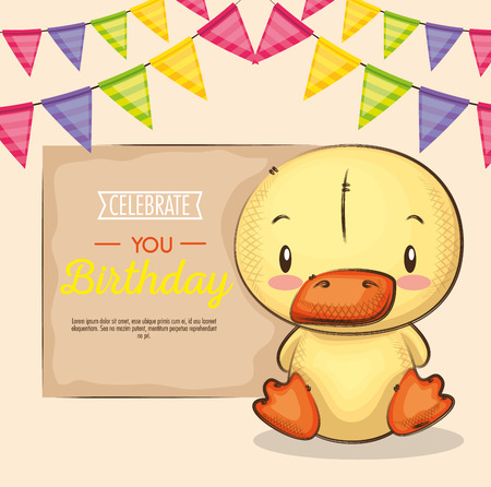 cute and little duck birthday card vector illustration designのイラスト素材