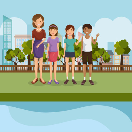 family members outdoors characters vector illustration designのイラスト素材