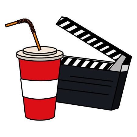 clapper board with soda drink vector illustration designのイラスト素材