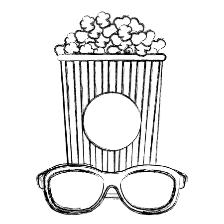 pop corn with 3d glasses vector illustration designのイラスト素材