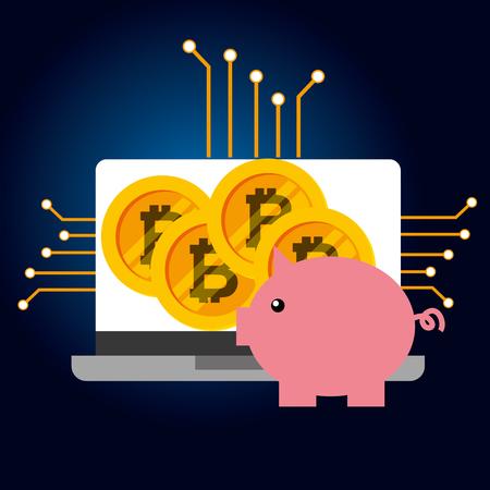 piggy bank laptop bitcoin cryptocurrency vector illustrationのイラスト素材