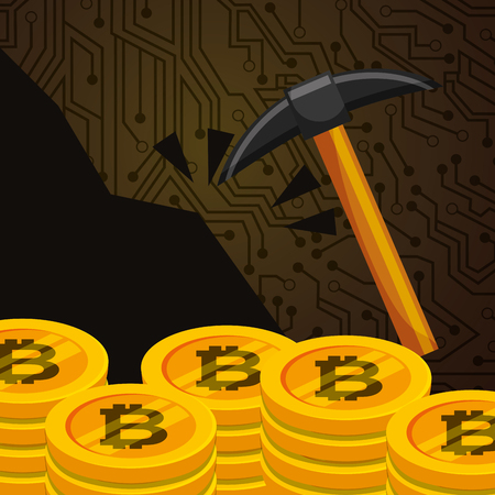 stacked bitcoins money mining pickaxe vector illustrationのイラスト素材