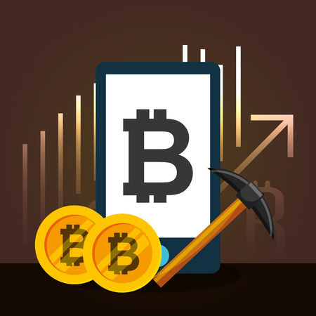 smartphone bitcoin pickaxe financial chart growth vector illustrationのイラスト素材