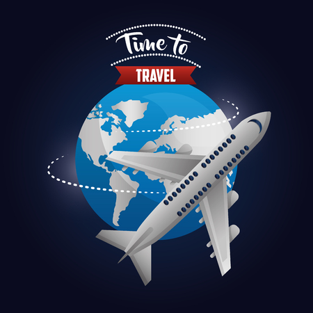 time to travel world route airplane trip enjoying vector illustrationのイラスト素材