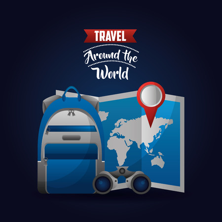 travel rucksack map location pin and binoculars vector illustrationのイラスト素材