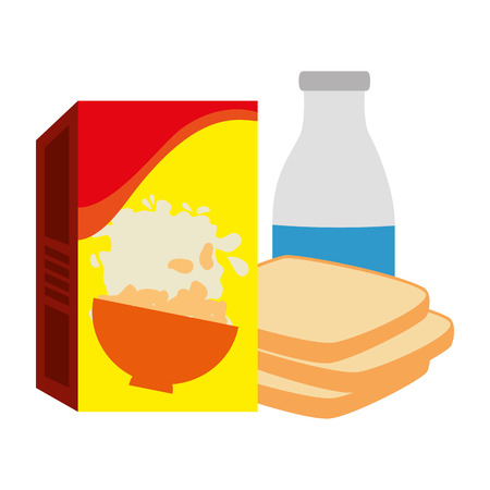 cereal box with bread and milk bottle vector illustration designのイラスト素材