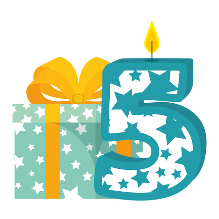 cute number five candle with gift vector illustration designのイラスト素材
