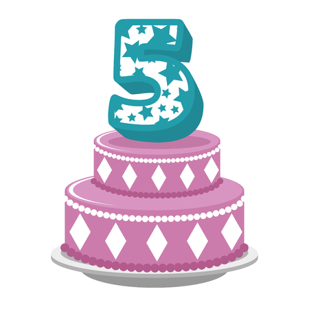 cute number five with sweet cake vector illustration designのイラスト素材