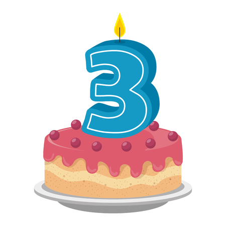 cute number three candle with sweet cake vector illustration designのイラスト素材