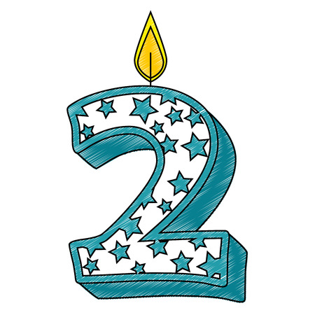 cute number two candle with stars pattern vector illustration designのイラスト素材