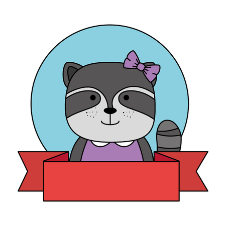 cute raccoon character with ribbon vector illustration designのイラスト素材