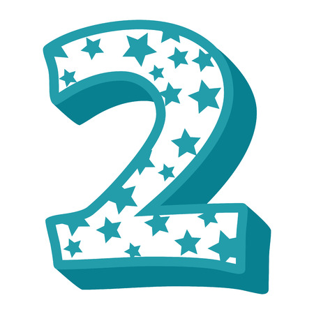 cute number two with stars pattern vector illustration designのイラスト素材