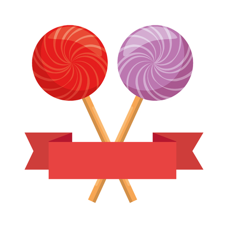 sweets lollipops with ribbon vector illustration designのイラスト素材