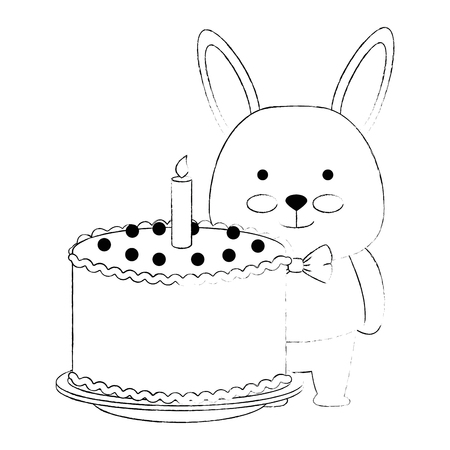 cute rabbit with sweet cake character icon vector illustration designのイラスト素材