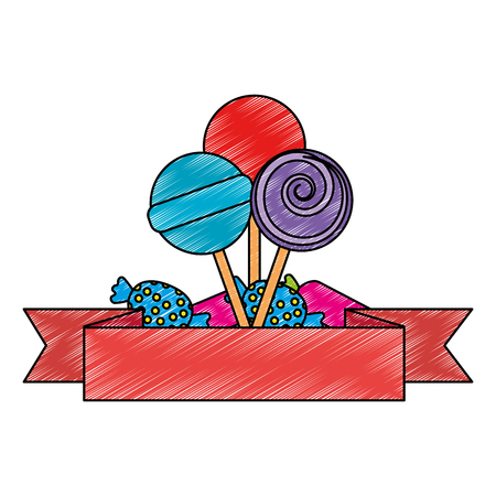 sweets lollipops and candies with ribbon vector illustration designのイラスト素材
