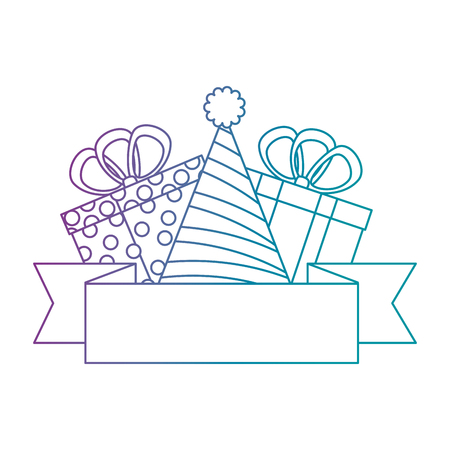 gifts boxes presents with hat party and ribbon vector illustration designのイラスト素材